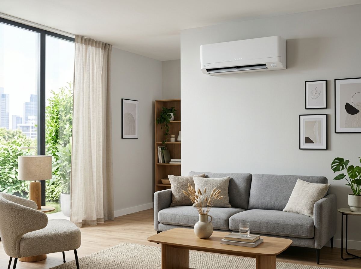 Modern wall-mounted split air conditioning unit in a Glasgow home